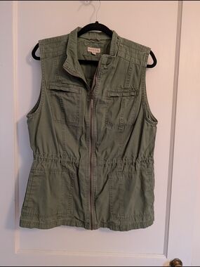 Merona Sage Green Utility Vest with Front Zip